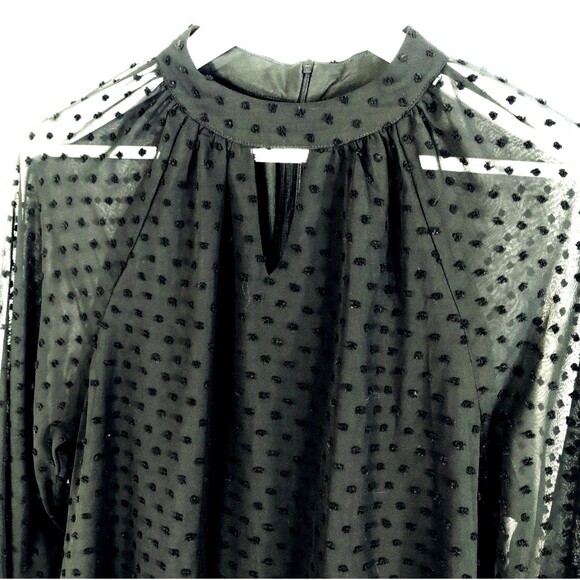Dress Size S Black Sheer Chiffon Dotted Swiss Cute Goth Victorian Castle Regency - Picture 3 of 12